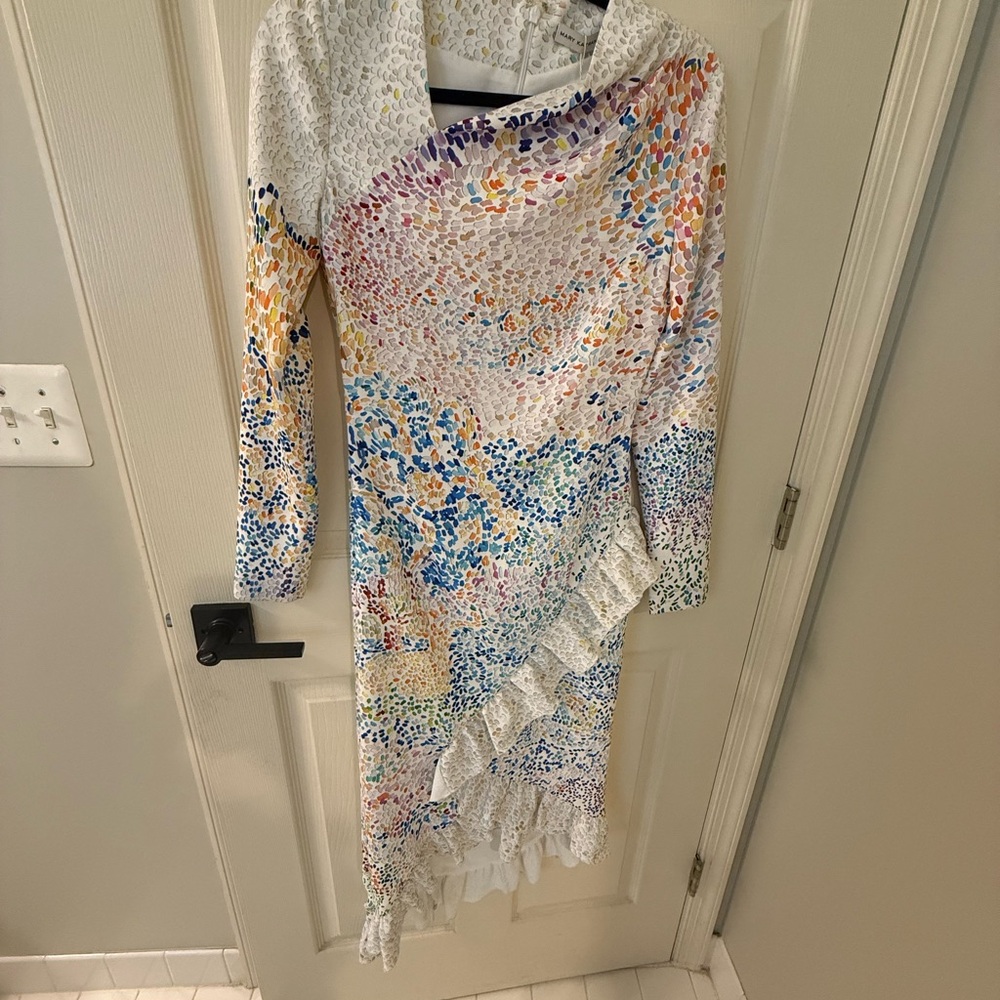 MARY KATRANTZOU White Multicolor Midi Dress with Abstract Dot Print